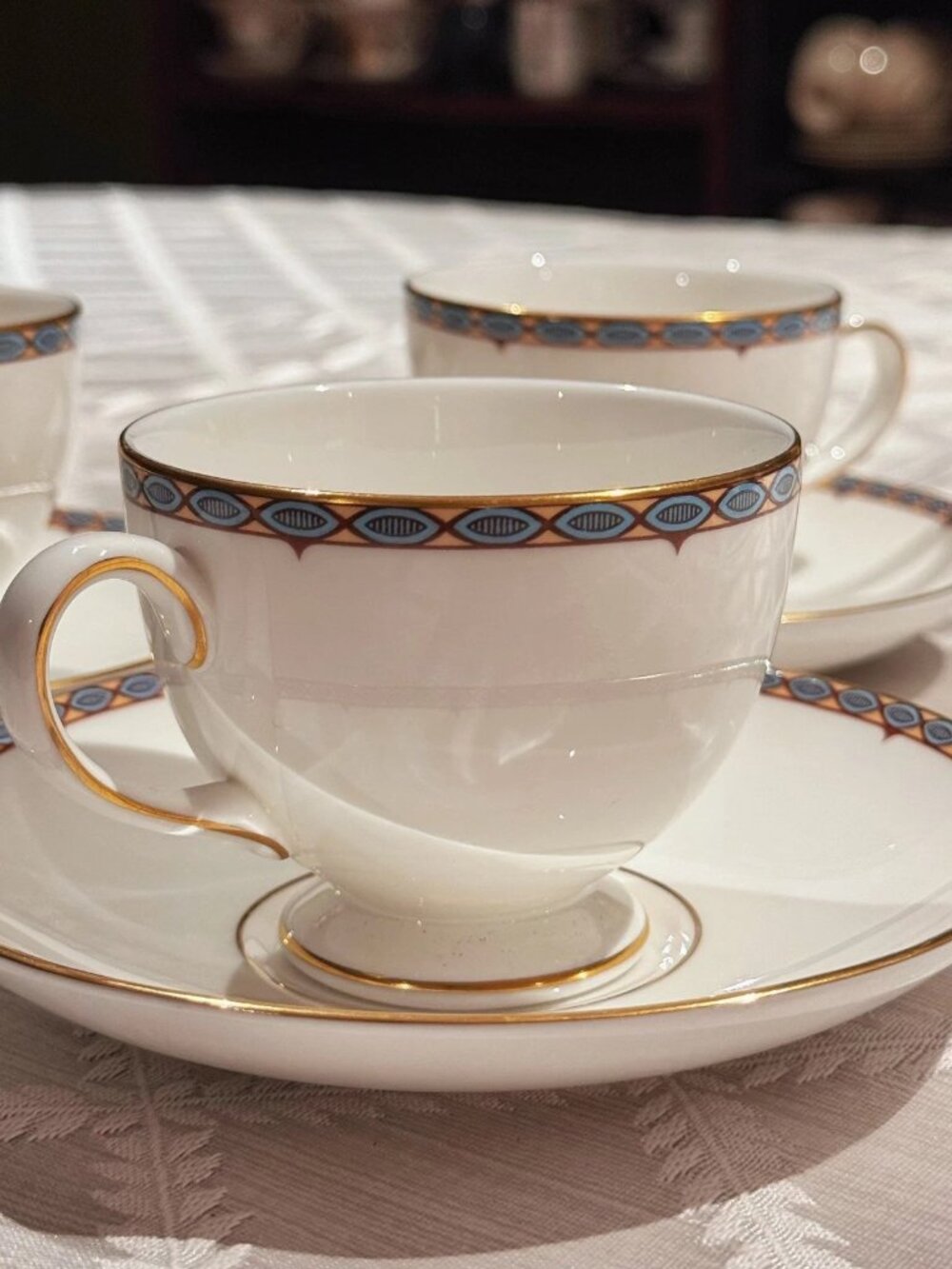 Vintage Wedgwood Moresque 3 Teacup Saucer Sets England
